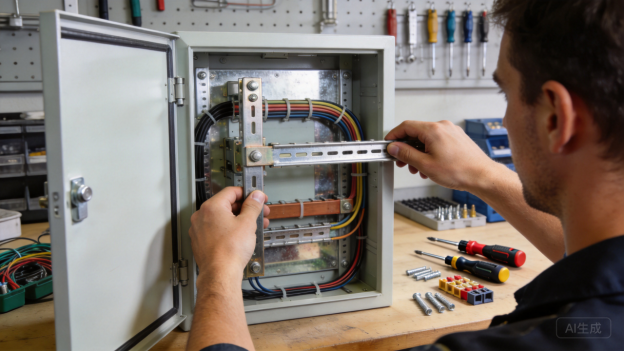 Technician wiring an electrical enclosure