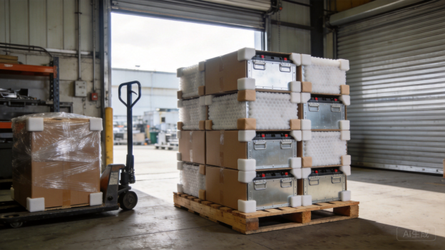 Gabinetes metálicos empacados en una paleta