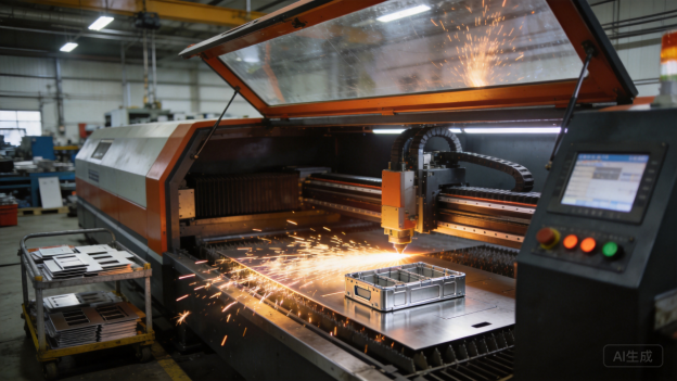 Máquina de corte láser cortando una chapa metálica