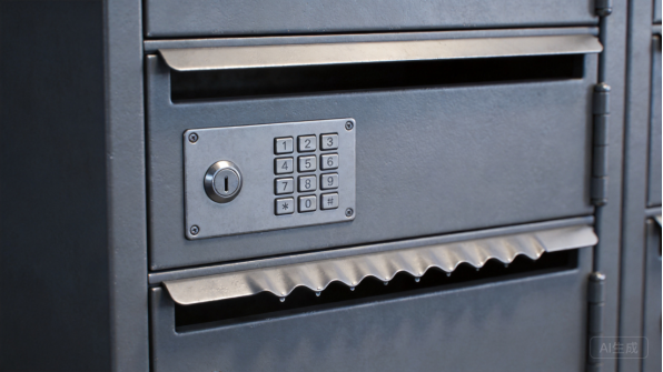 Close-up of a parcel box with a digital keypad lock