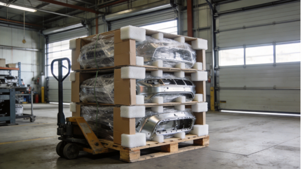 Stacked enclosures packed for shipping