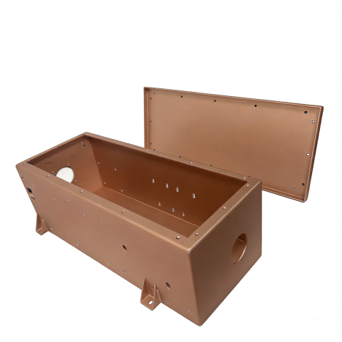 Dos cajas de chapa metálica color cobre