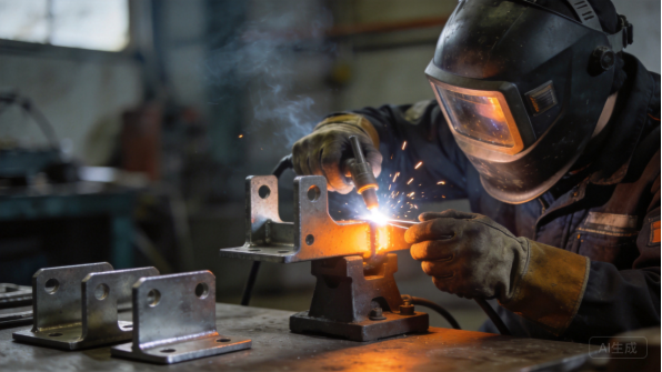 Schweißer beim Fügen von Metallbauteilen