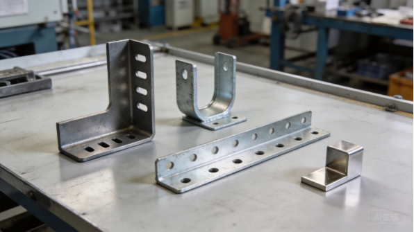 Aluminium brackets and formed parts on a bench