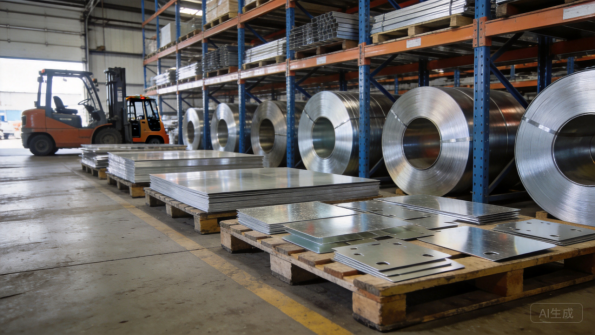 Steel coils and sheets in a warehouse