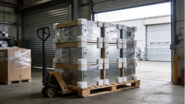 Eingepackte Blechteile versandbereit