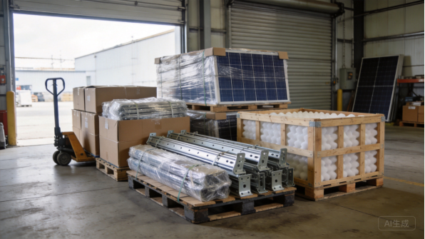 Verpackte Solar-Halterungen auf einer Palette