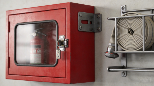 Roter Feuerlöscher-Schrank mit verglaster Tür