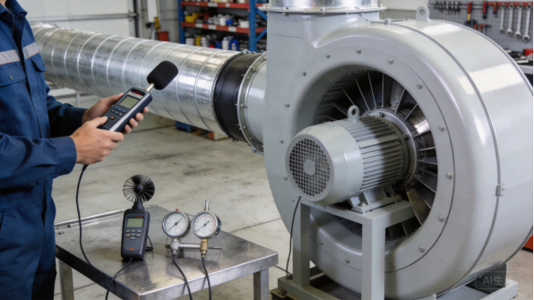 Techniker prüft eine Zentrifugallüfterbaugruppe