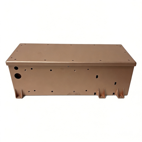 Caja rectangular de chapa metálica tono cobre