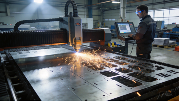 Laser cutting a metal sheet with a robot arm
