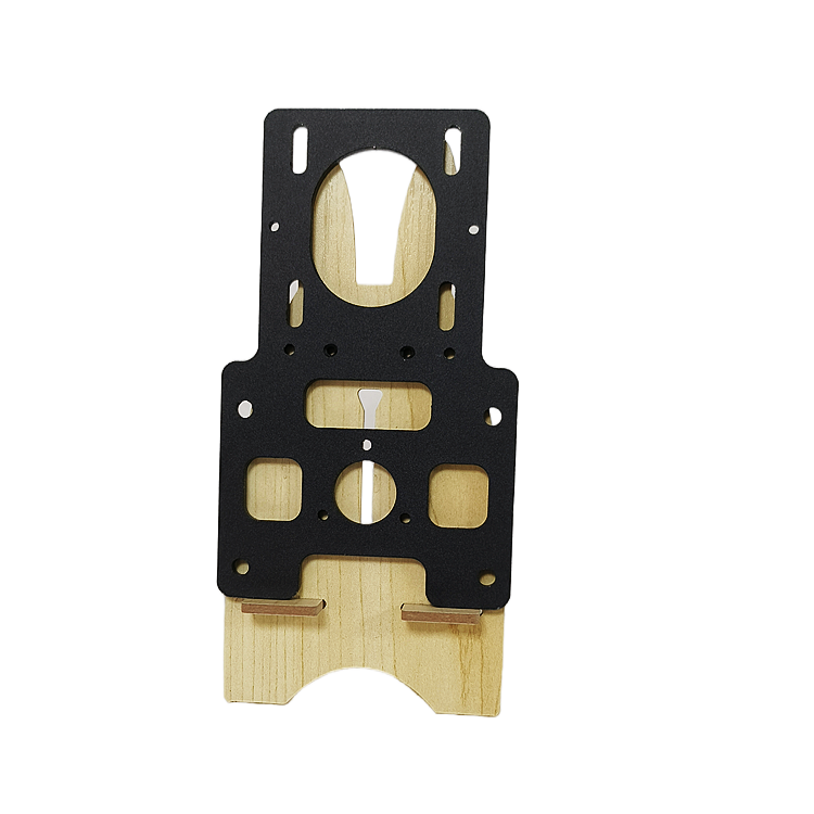 Black metal bracket assembly with a circular cut-out