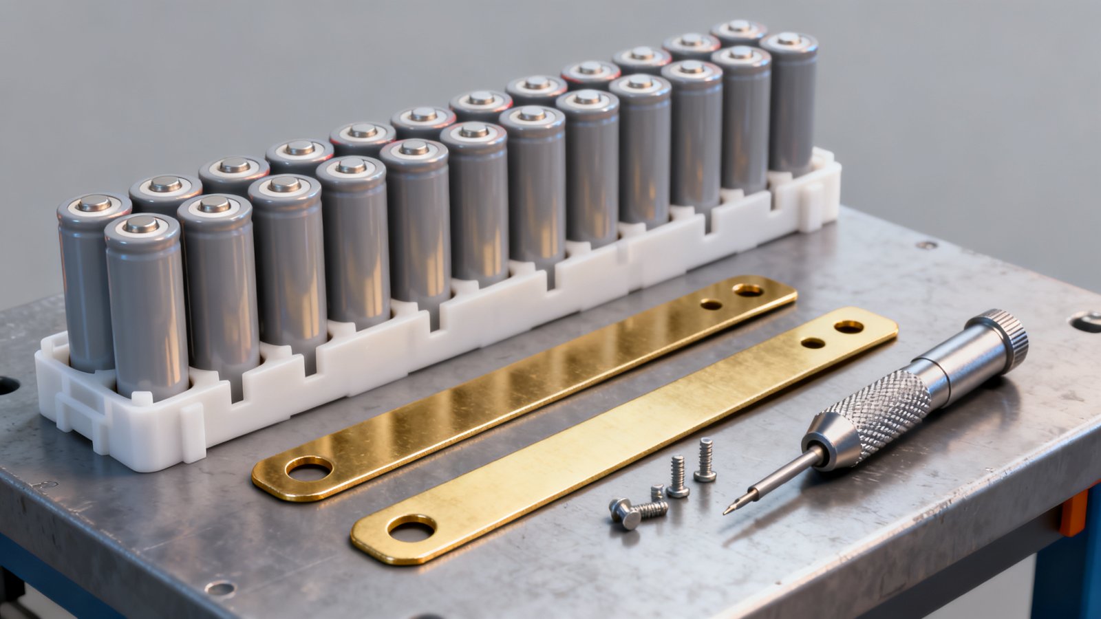 Batterieschlussklemmen verschraubt über Zellendurchführungen an einer Modulmontagestation