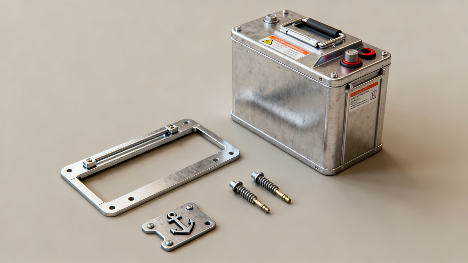 E-bike battery box docking system: mounting plate, slide rail, sprung contacts and retaining bracket
