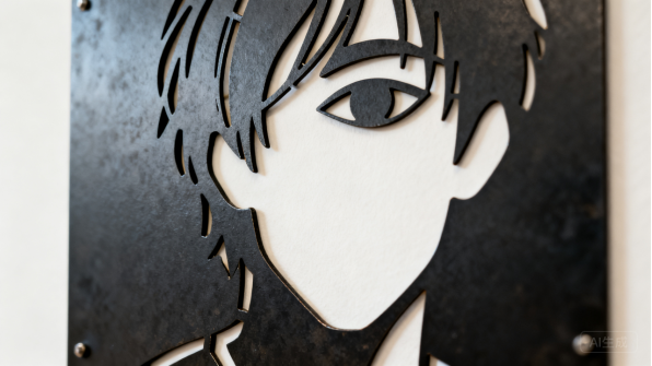 Large laser cut metal portrait panel in a street art style