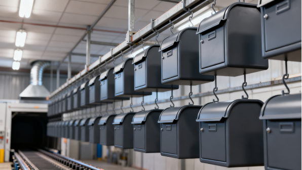 Row of parcel boxes on the production line at XHX Metal