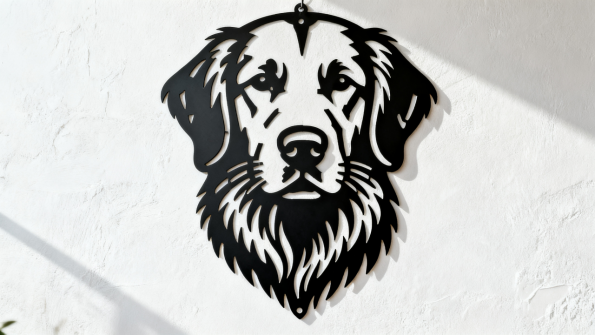 Detail of a laser cut steel dog portrait