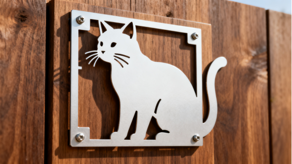 Laser cut cat silhouette mounted in a wooden picture frame