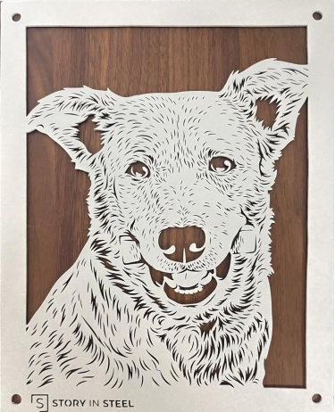 Stainless steel laser cut pet portrait panel
