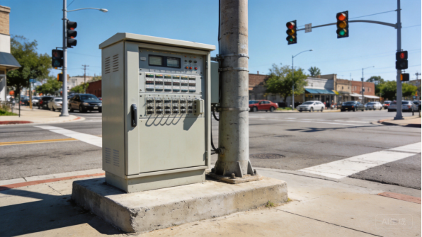 Traffic signal control cabinet installed at a roadside
