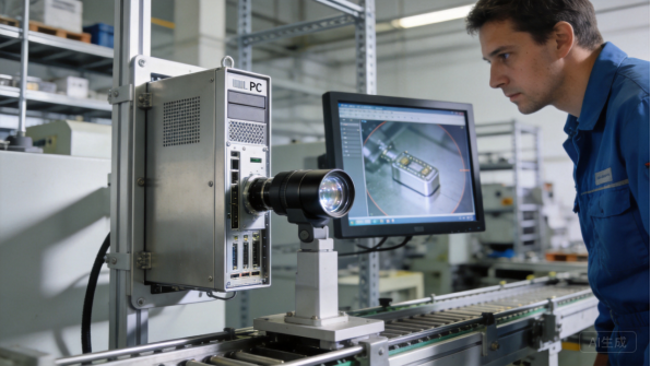 Engineer operating a CNC machine with a monitor