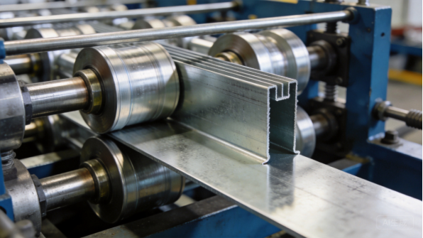 Metal tube forming rolls in a fabrication shop
