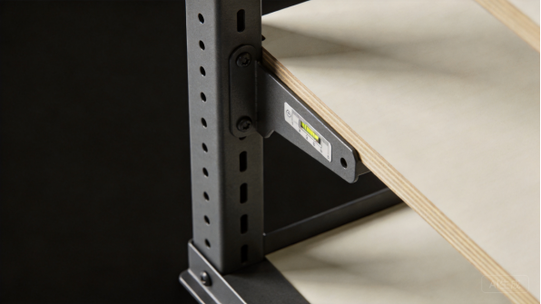 Retail shelf bracket detail with powder-coated finish