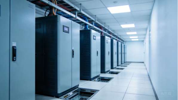 File di armadi per server in un corridoio di un data center