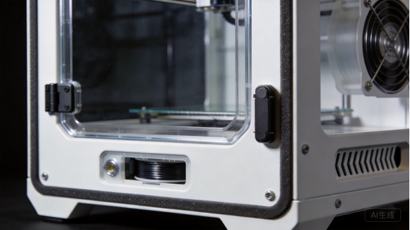 Gros plan sur un carénage pour imprimante 3D avec porte vitrée