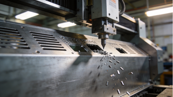 Laser cutting head cutting a sheet metal profile