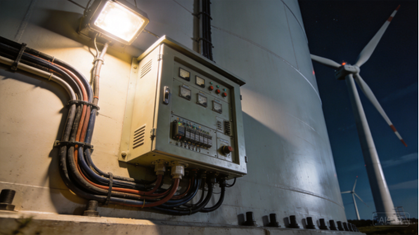 Small electrical control box with conduit on a wall