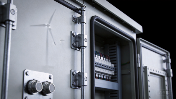 Close-up of a stainless steel enclosure with hinges