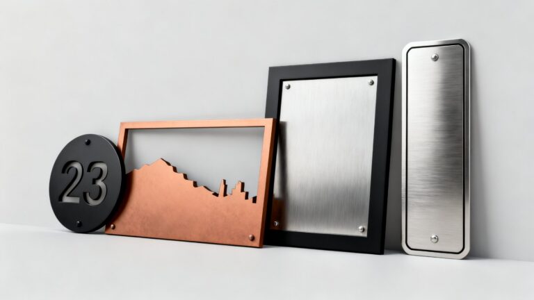 Metal signs in different shapes, sizes and finishes produced in one manufacturing process