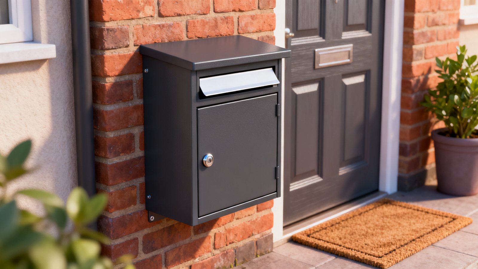 Dimensioni del box per pacco - Un box per pacco installato accanto alla porta d'ingresso di un'abitazione, montato all'altezza della vita.