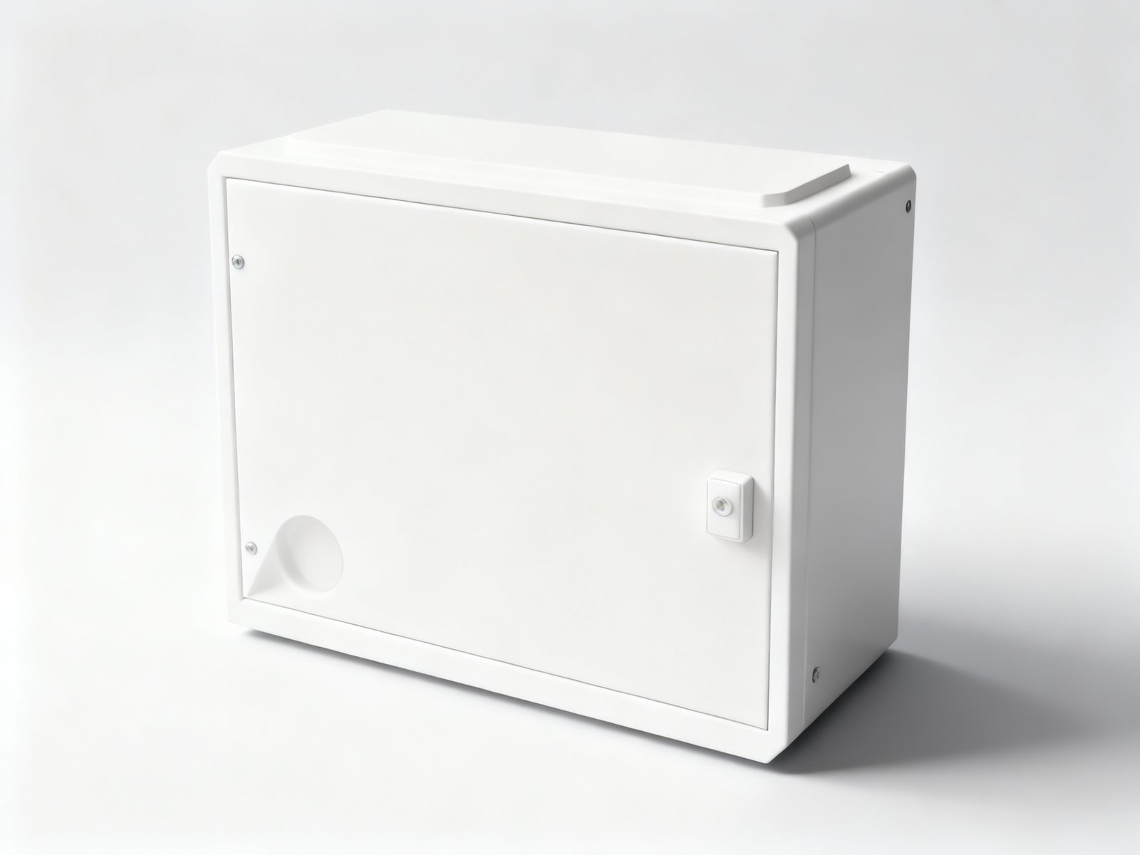 wall mounted enclosure - The side and rear of a wall mounted enclosure, showing the fold detail and the wall fixing points.