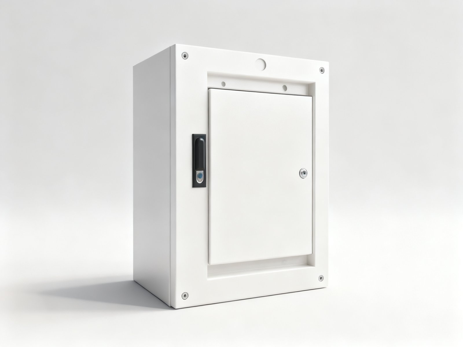 wall mounted enclosure - The flush lock in the door face, the detail that shows whether the door has been formed accurately.