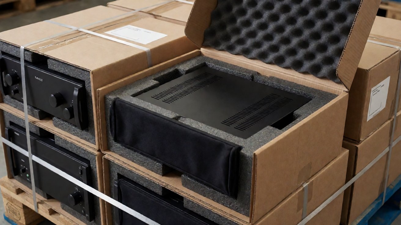 amplifier chassis - Finished chassis packed in foam-lined cartons for export.