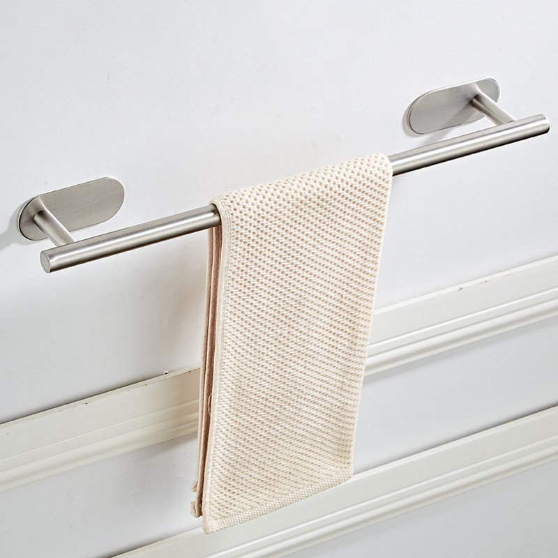bathroom hardware - A straight towel bar with two wall plates, the tube ends welded and dressed flush.