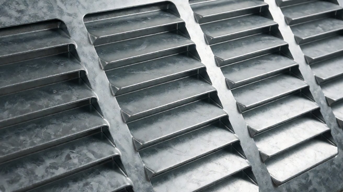 cnc punching service - A punched louver ventilation bank in 1.5 mm galvanized sheet with formed slats.