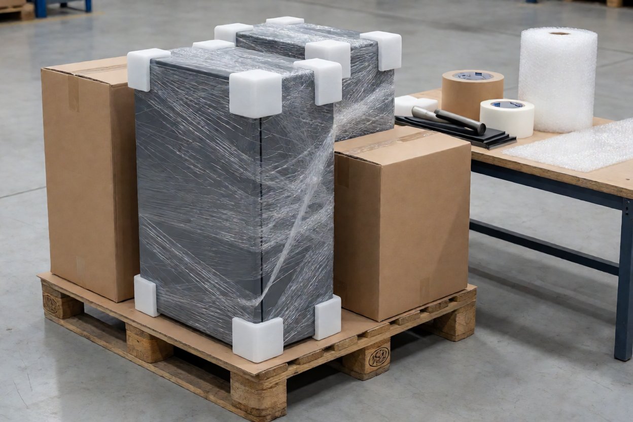 ev charger protection box - Finished enclosures wrapped with corner protectors and packed for export.