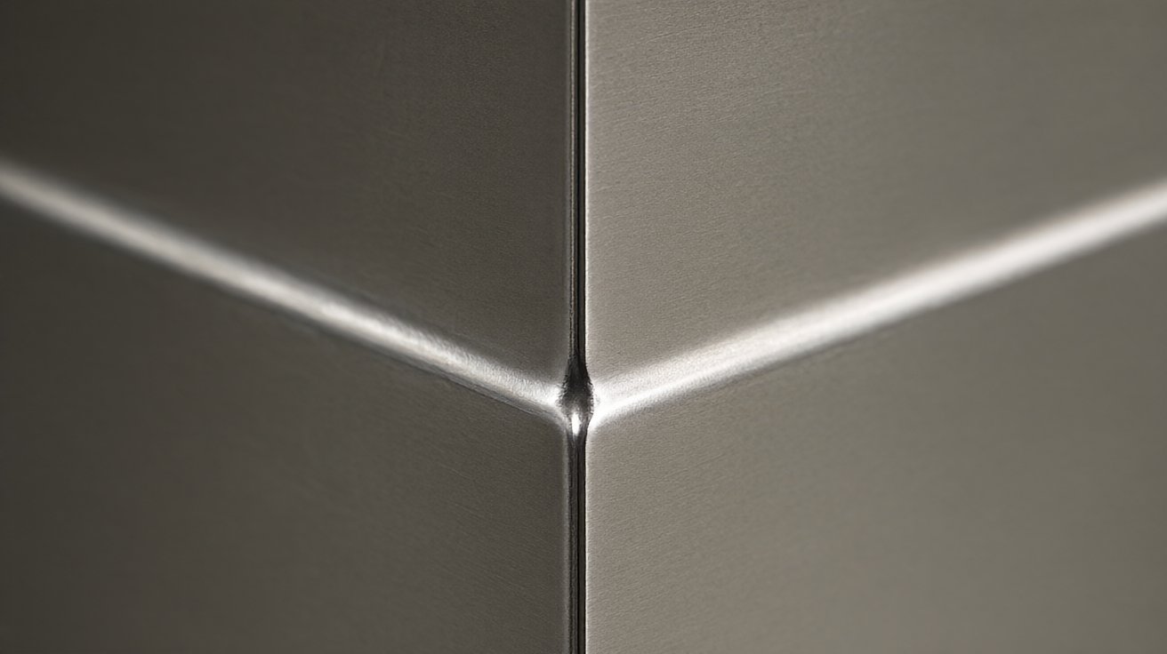 house number plaque - A planter corner welded and dressed before coating, the seam blended flat.