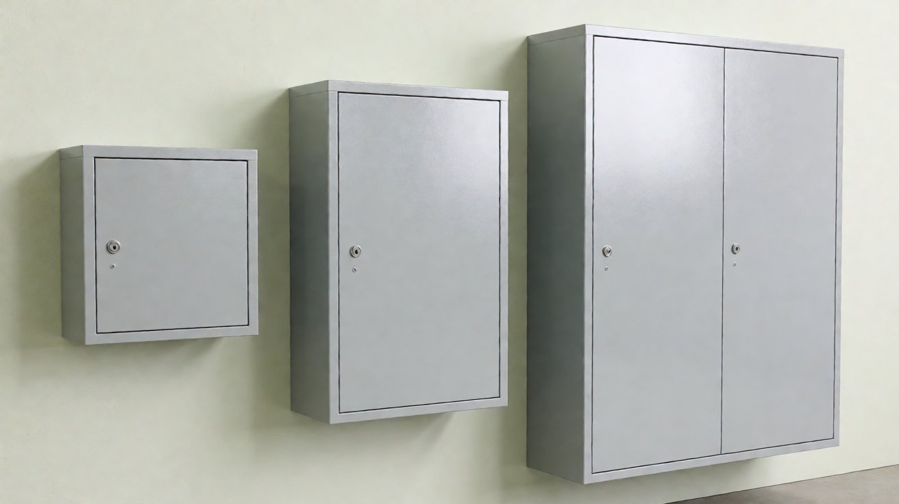key cabinet - Three cabinet sizes side by side, showing how capacity scales the envelope.