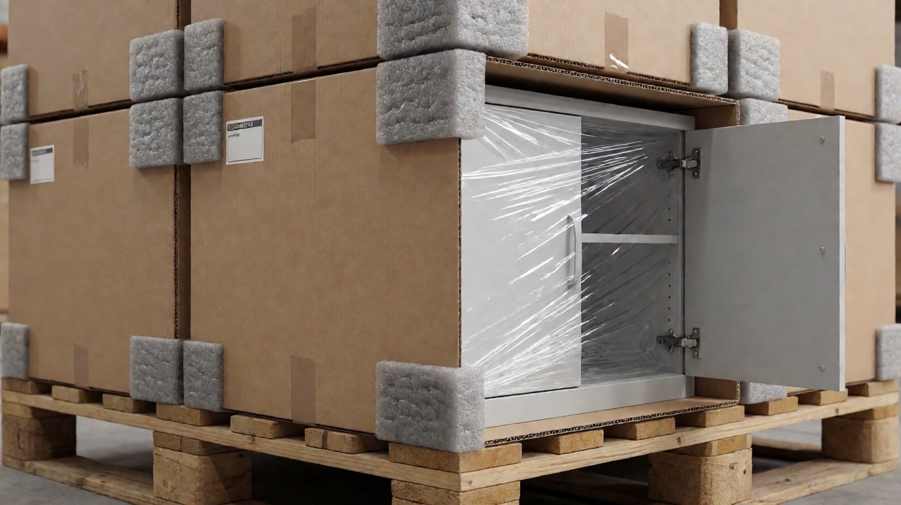 key cabinet - Finished key cabinets packed for export, corner protected in a carton.