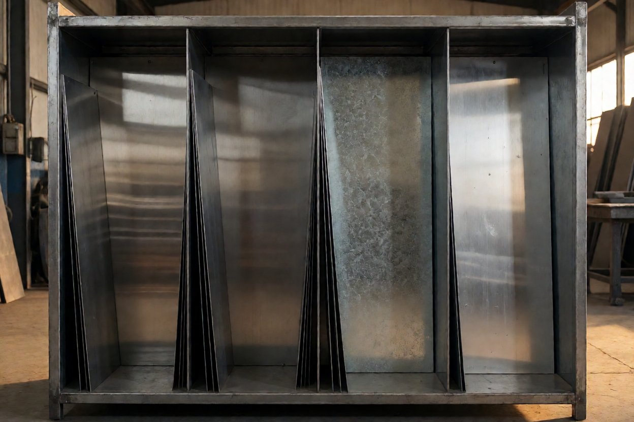laser cutting service - Sheet stock rack with brushed stainless, cold rolled, galvanized and aluminium sheets.