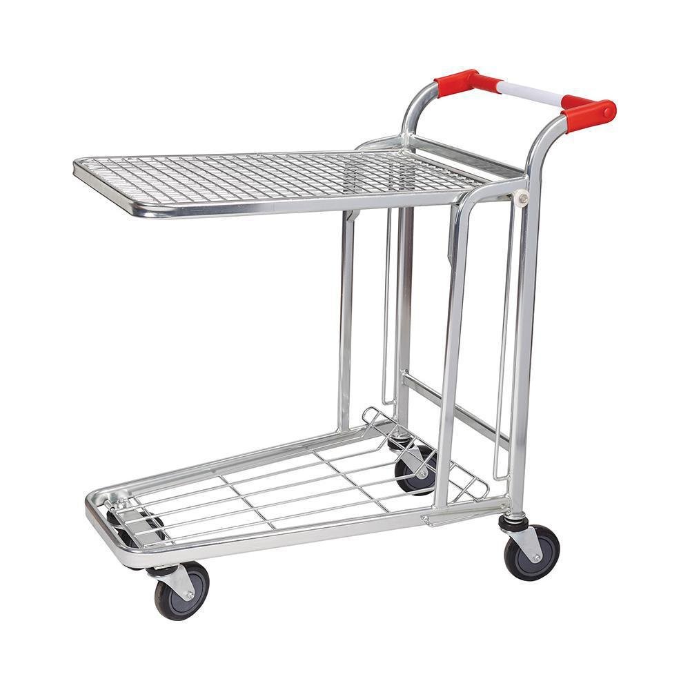 luggage cart - A hotel luggage cart variant with a solid lower deck and a chrome tube frame.