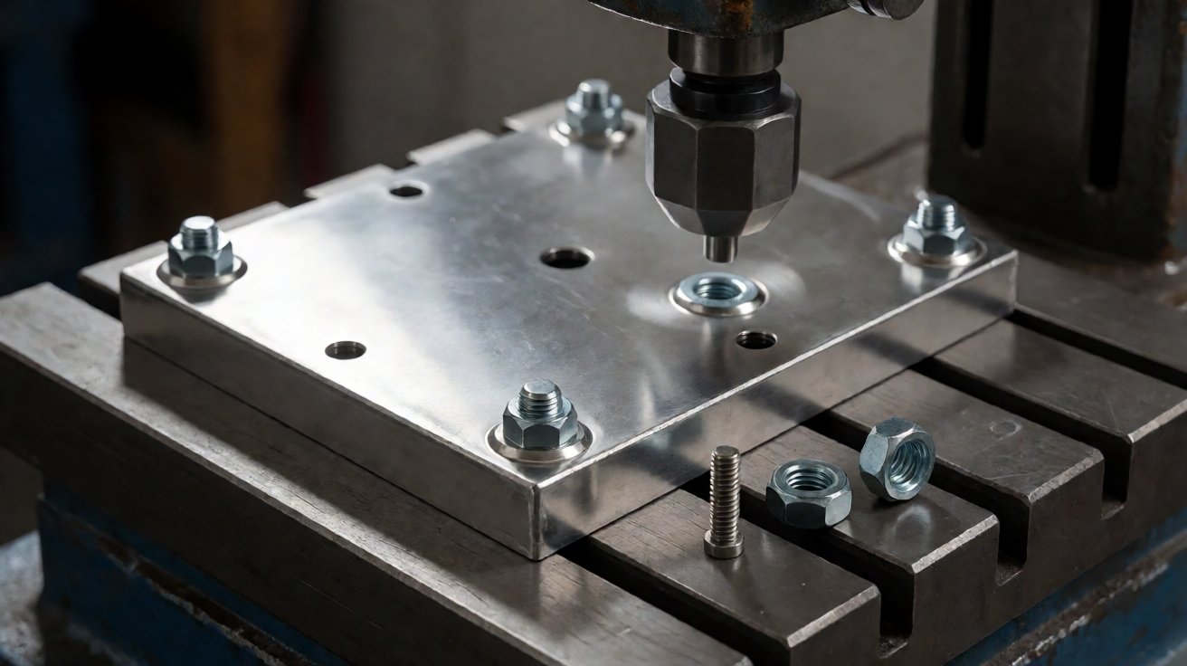 oem metal enclosures - Self-clinching standoffs and flush nuts installed flush into a punched enclosure panel.