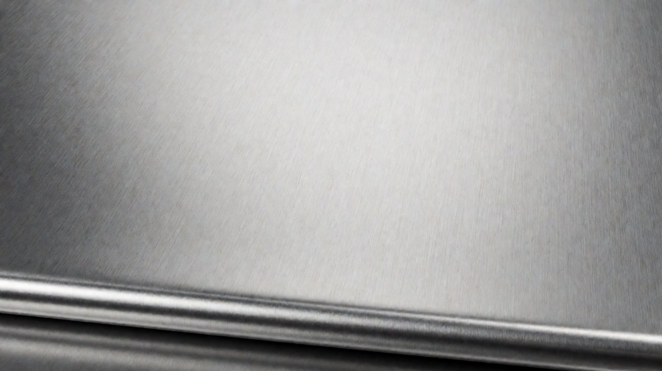 stainless steel work table - A No.4 brushed finish on a table top, with the grain running one direction across the surface.